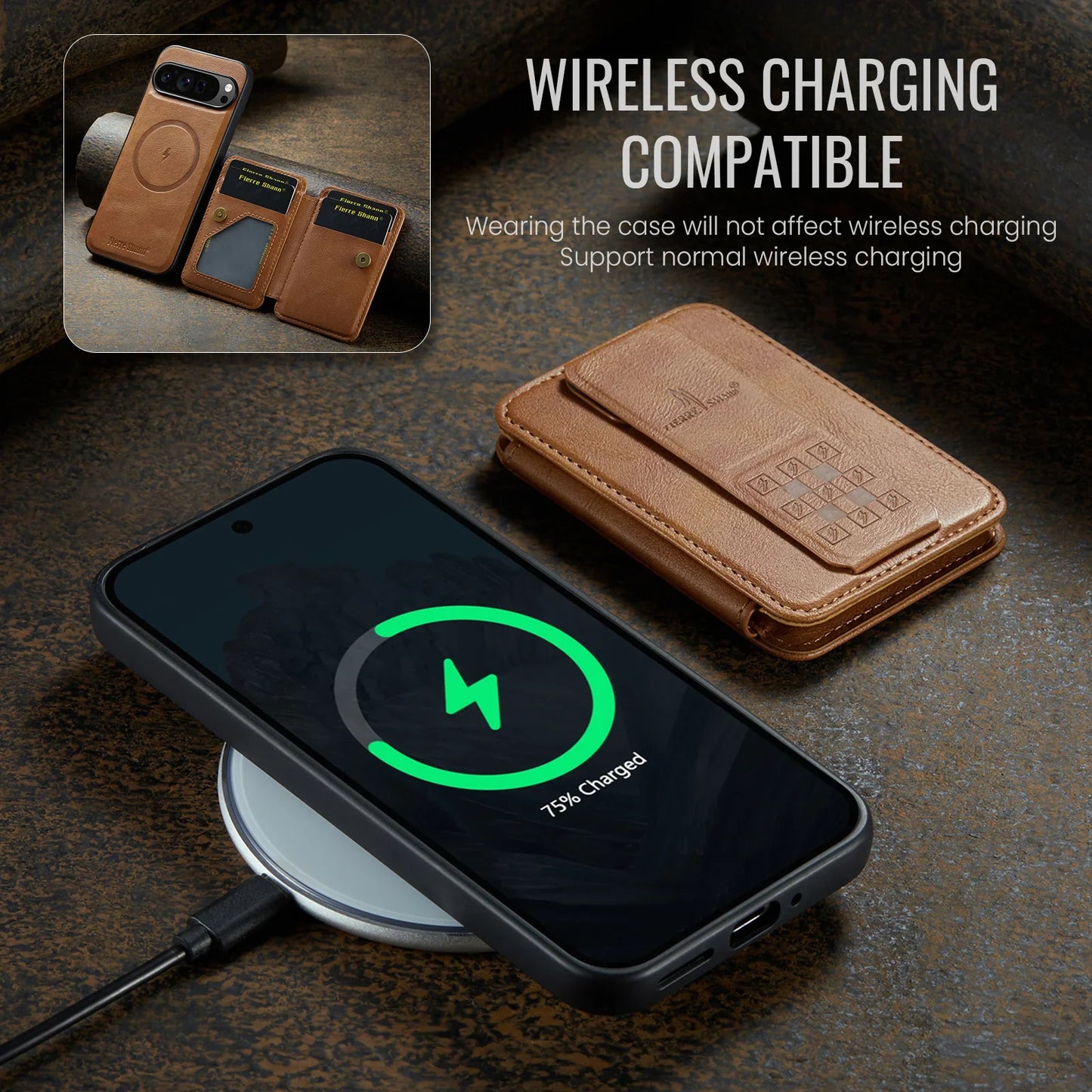 Leather Case with Detachable Magnetic Wallet For Pixel Series