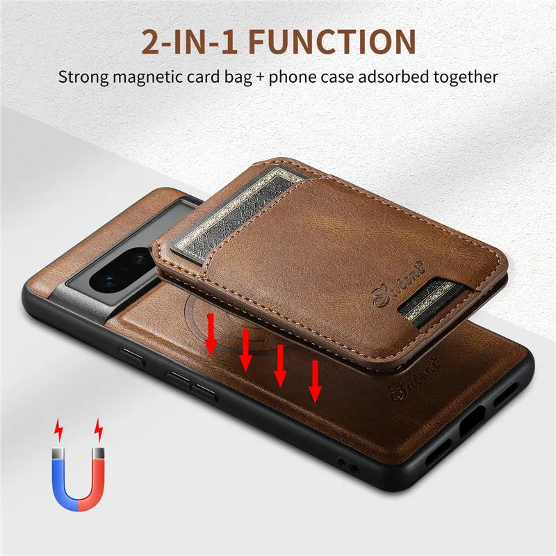 Leather Magsafe Case with Wallet For Pixel Series